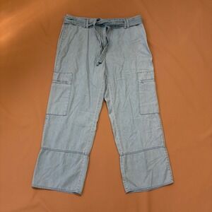 Emma James Womens Light Wash Tencel Wide Leg Cropped Cargo Pants Blue 8 utility